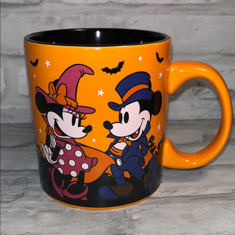 Disney Halloween coffee Mug - Orange  Black Minnie & Mickey bats happy Halloween